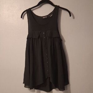 Kersh Black Sleeveless Button-Front Hi-lo Tank Top. Sz. P/S Black.